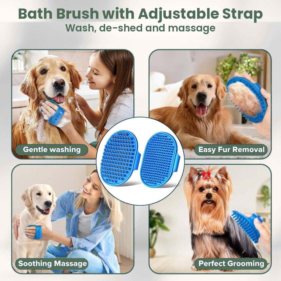 Bath brush with adjustable strap