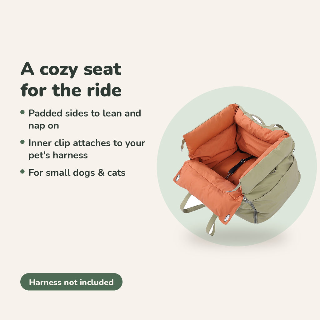 Padded car seat bed with inner safety clip
