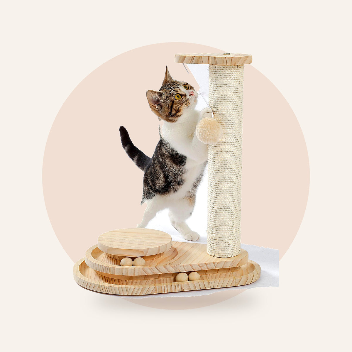 Cat play center with sisal scratch post and ball track