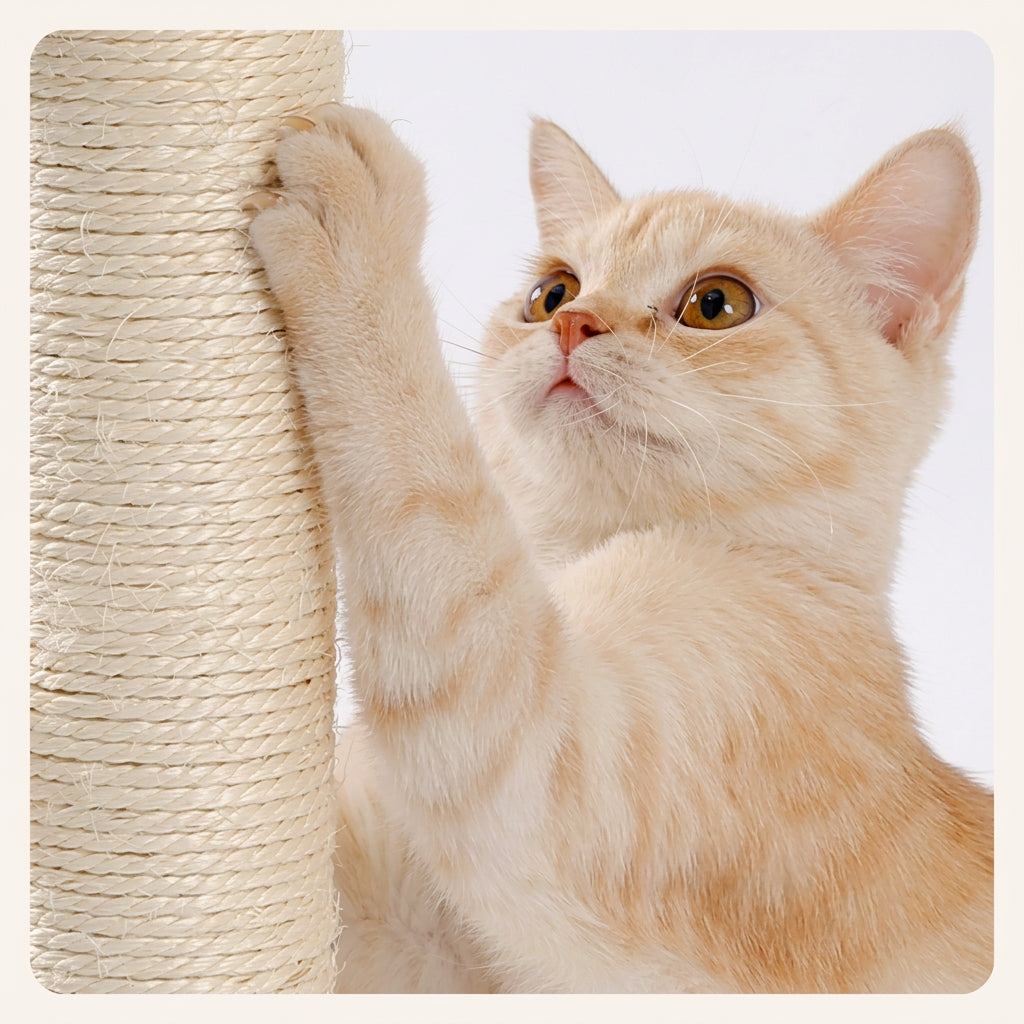 Kitten scratching the sisal post