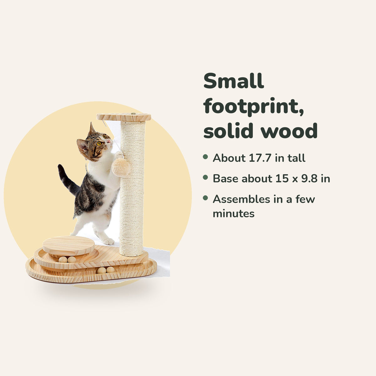 Cat play center size, about 17.7 in tall