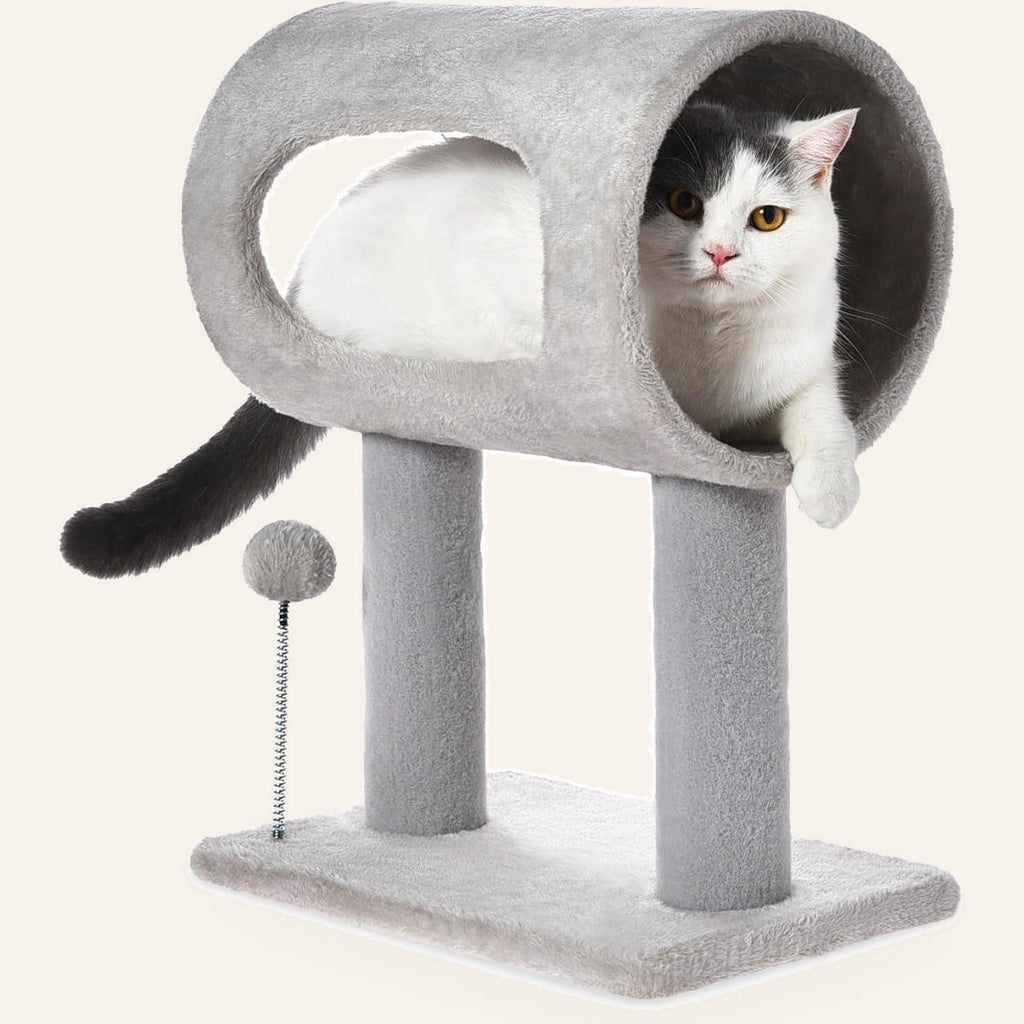 Compact cat tree with hanging ball