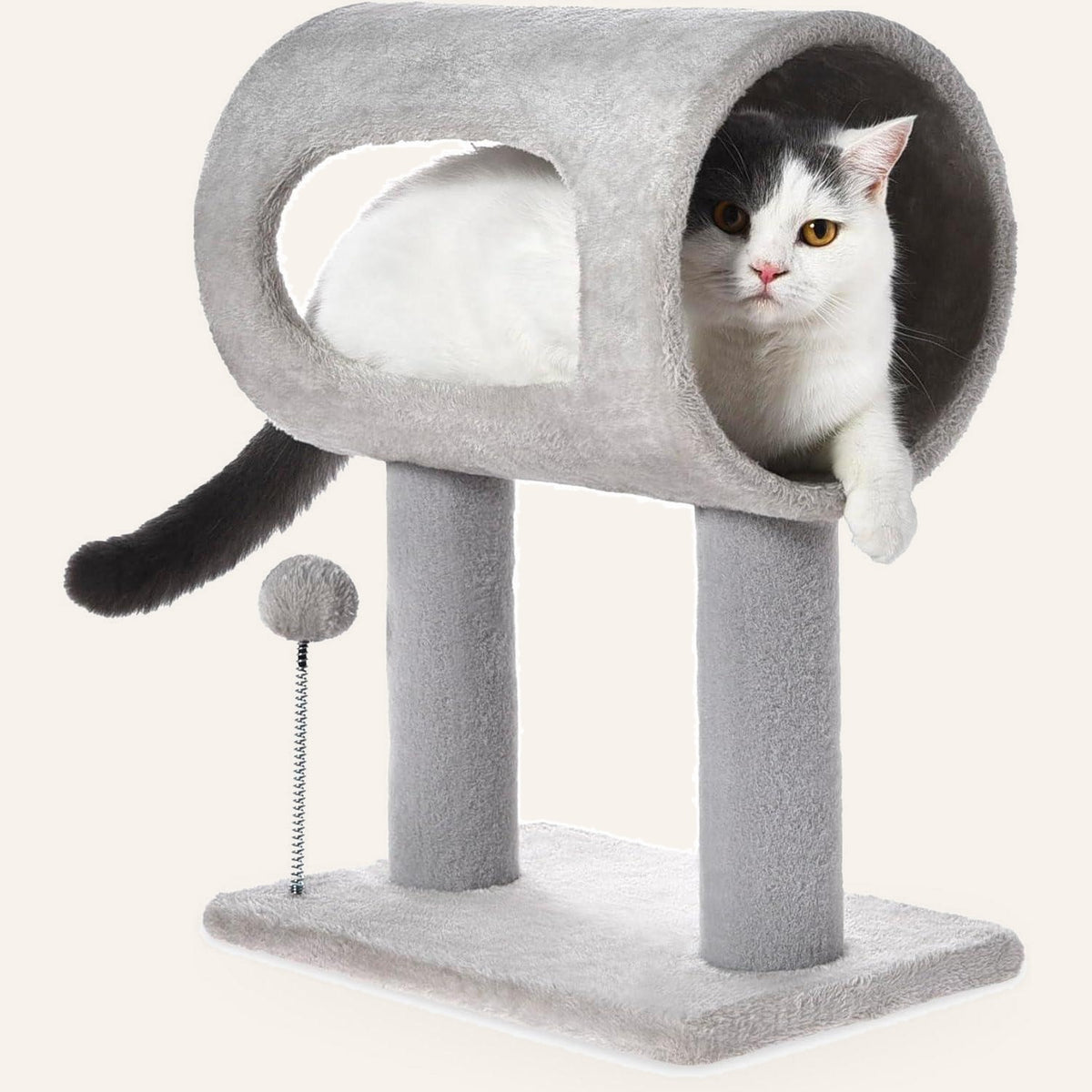 Compact cat tree with hanging ball