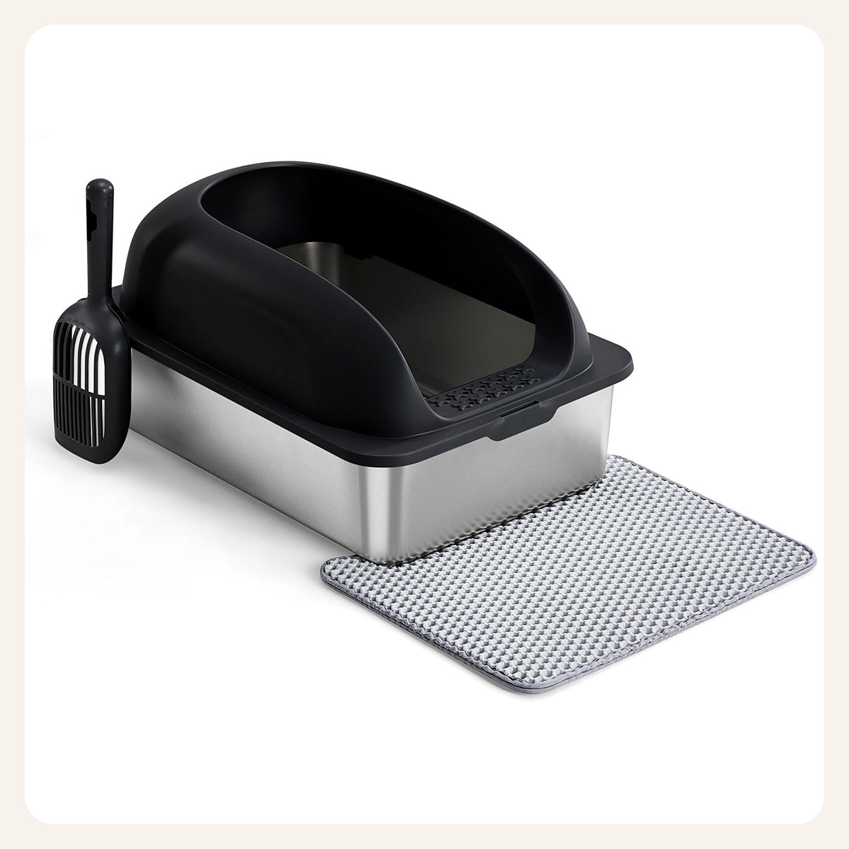 Stainless steel litter box, black