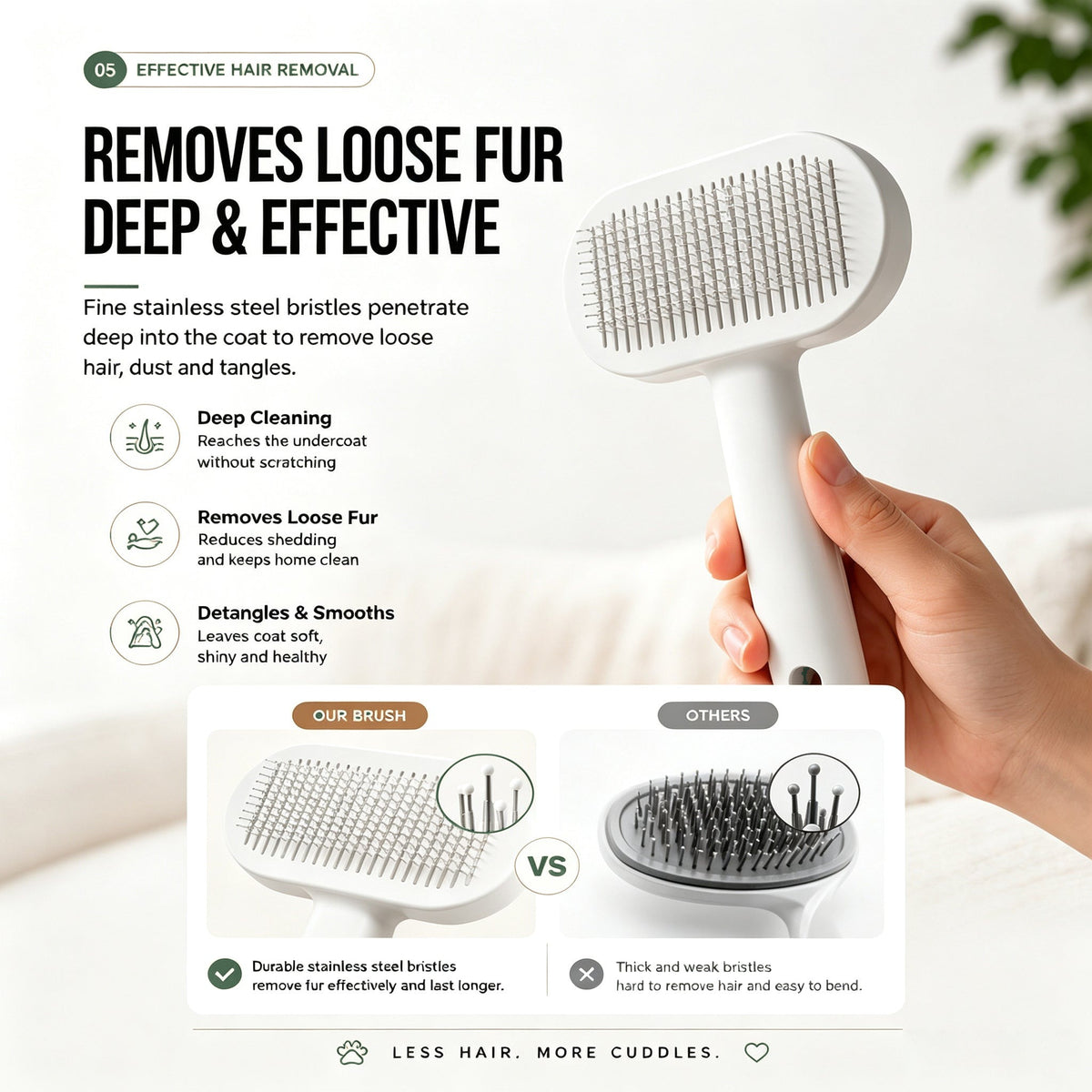 Removes loose fur